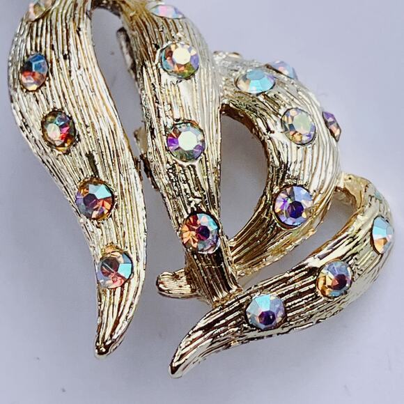 VTG Mid Century Creepy Cute Brooch Cat Figural Rhinestone Gold Tone Kitschy Pin - Picture 3 of 11